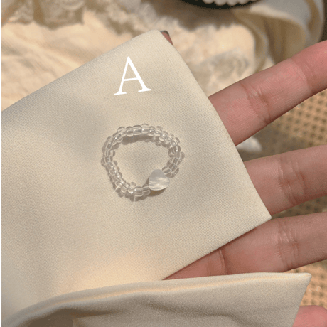 Clear sphere &shell heart  ring【R0192】