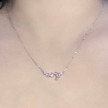 Ribbon pink line necklace【R0460】