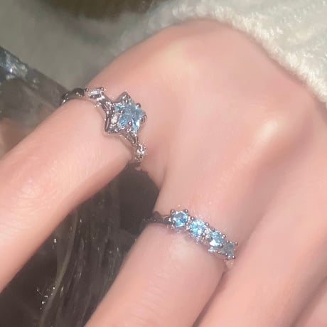 Blue star & line stone ring【R0488】