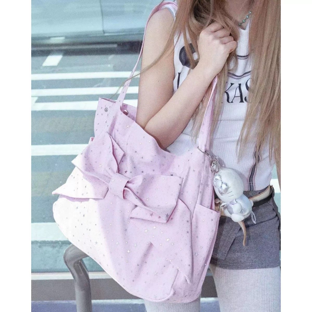 uni　BONTON 星柄トートバッグ　薄ピンク リボンスタートートバッグ【F0049】 | MOA