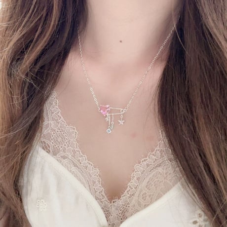 Heart pin charm necklace【R0506】