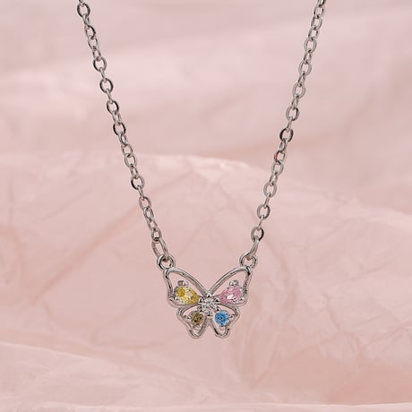Colorful stone butterfly necklace【R0349】