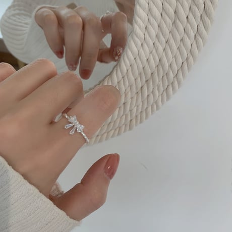 Ribbon bright stone ring【R0378】