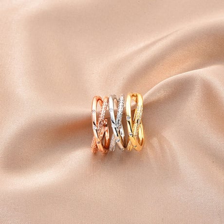 cross bright stone line ring【R0100】
