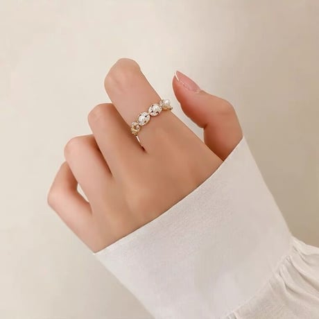 Flower pearl cuff ring【R0343】