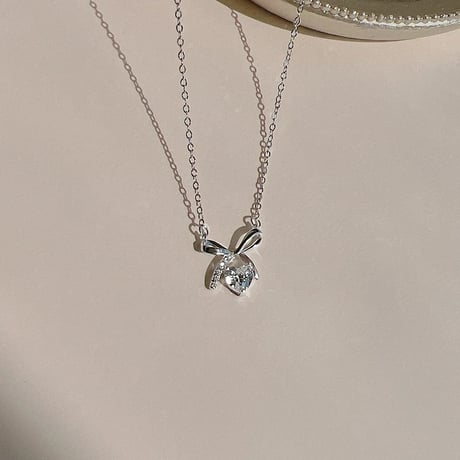 Heart ribbon necklace【R0459】