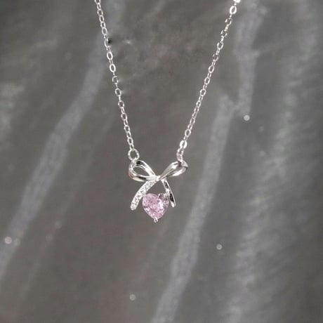 Heart ribbon necklace【R0459】