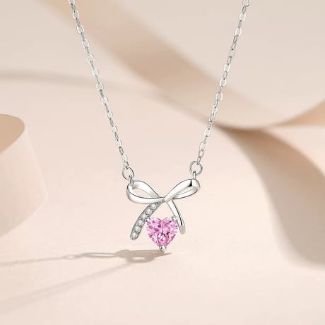 Heart ribbon necklace【R0459】