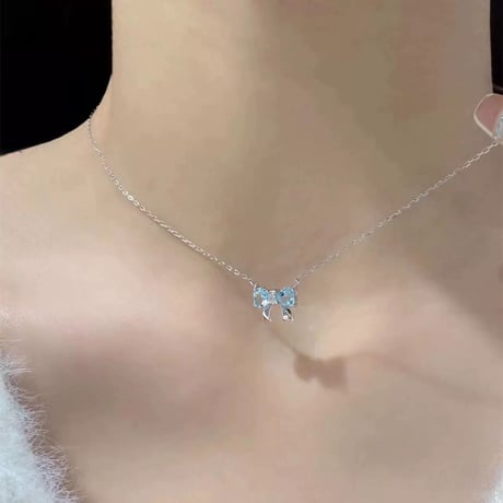 Blue ribbon necklace【R0443】
