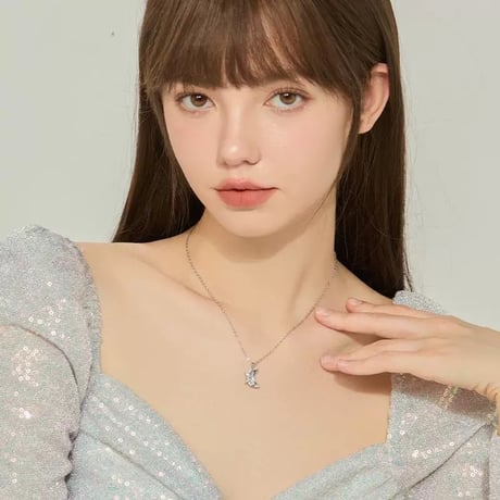 Blue star & moon necklace【R0496】