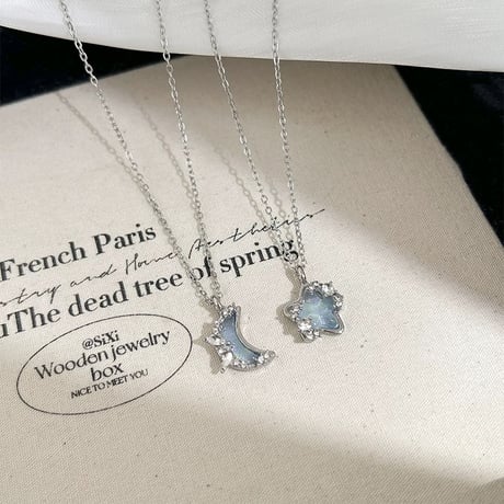 Blue star & moon necklace【R0496】