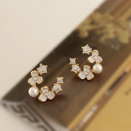 Flower pearl earrings 【R0367】