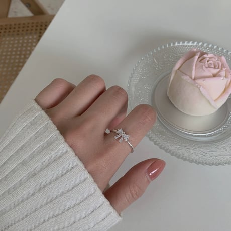 Ribbon bright stone ring【R0378】