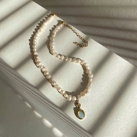 Pearl chain stone pendant【R0065】