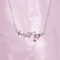 Ribbon pink line necklace【R0460】