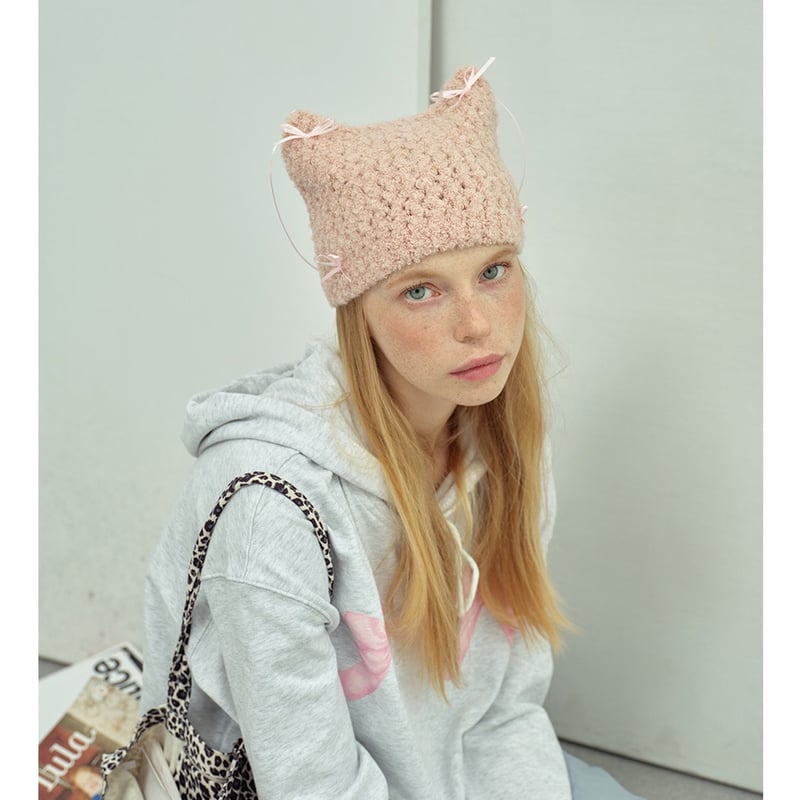 りりみみ リボンネコミミニットキャップ【F0010】 | MOA