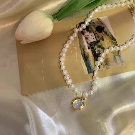 Pearl chain stone pendant【R0065】