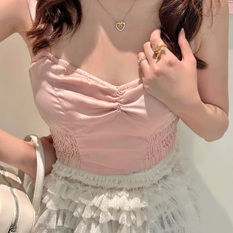 Gold ribbon heart necklace【R0433】