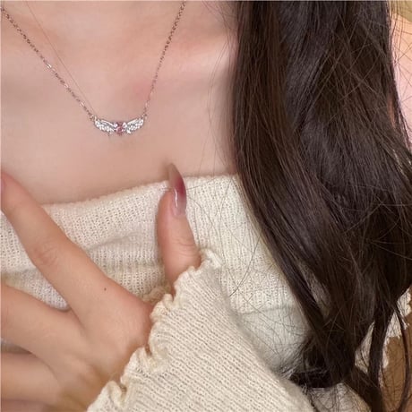 Angel pink heart necklace【R0513】