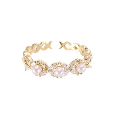 Flower pearl cuff ring【R0343】