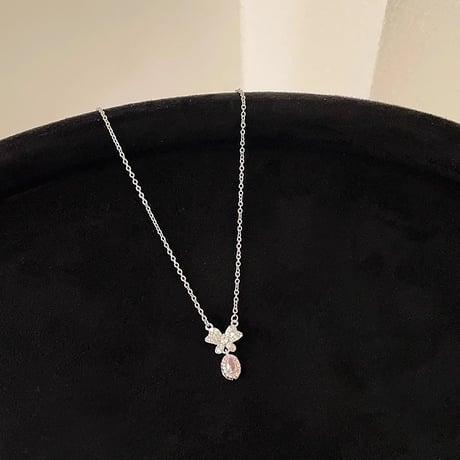 Ribbon drop pink necklace【R0514】