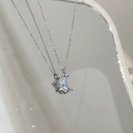 Blue star & moon necklace【R0496】