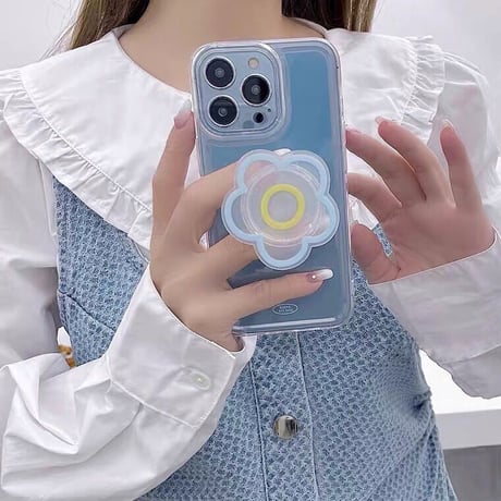 クリアフラワーグリップ付きスマホケース【C0141】