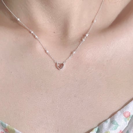 Pink heart pearl necklace【R0434】