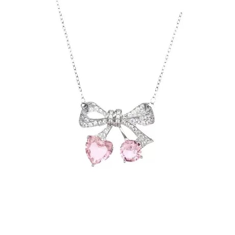 Cherry pink ribbon necklace【R0516】