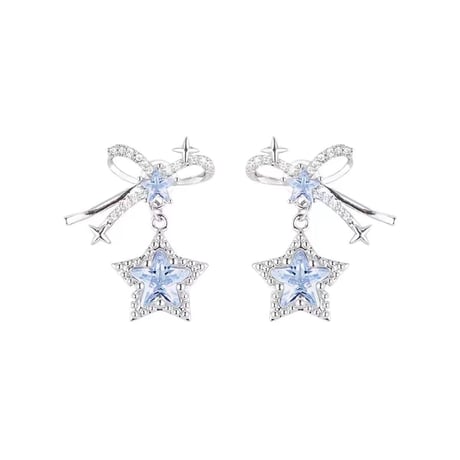 Blue star ribbon earring【R0425】