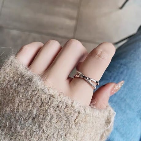cross bright stone line ring【R0100】