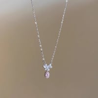 Ribbon drop pink necklace【R0514】