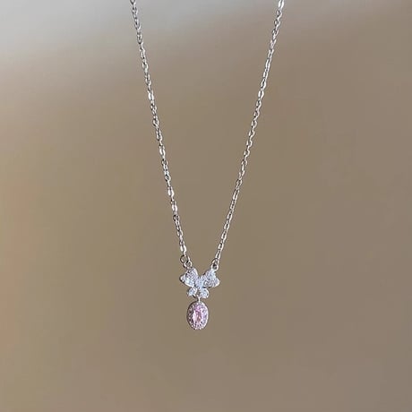 Ribbon drop pink necklace【R0514】