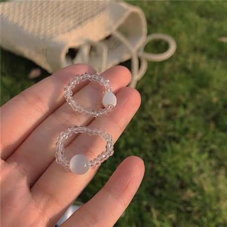 Clear sphere &shell heart  ring【R0192】