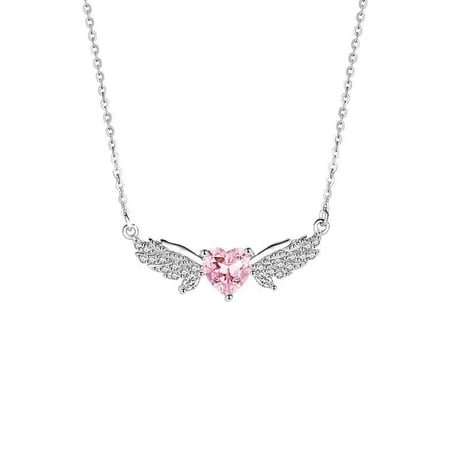 Angel pink heart necklace【R0513】