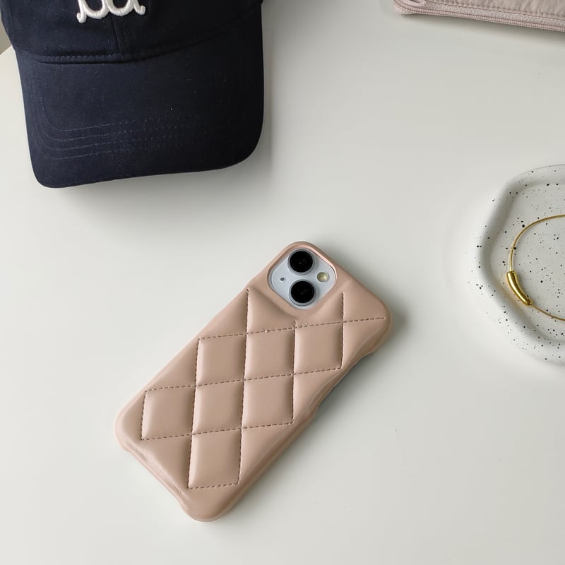 Christian Dior キルティング iPhone13ケース　レザー Christian Dior iPhoneケース グレー レザー キルティング