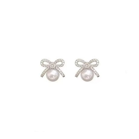 Bright ribbon pearl earring【R0423】