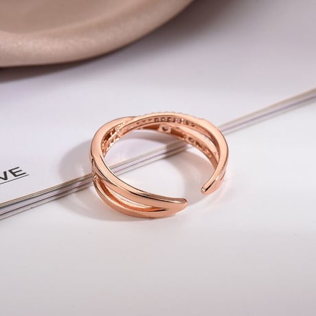 cross bright stone line ring【R0100】