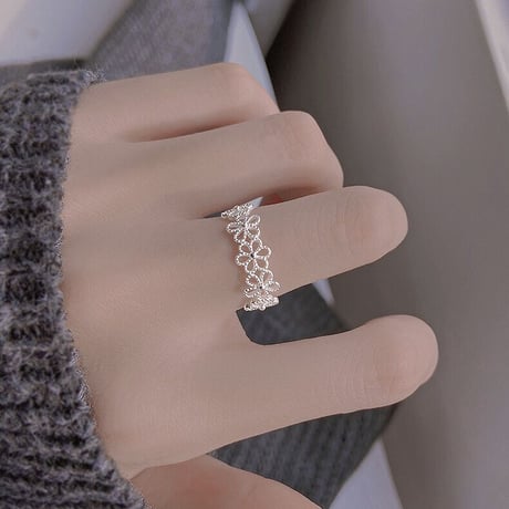 Flower tiara silver ring【R0186】