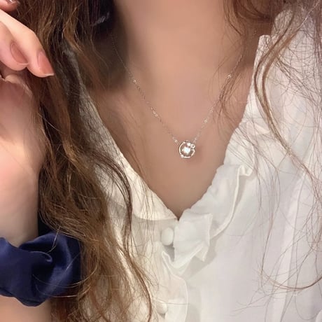 Ribbon heart circle necklace【R0386】