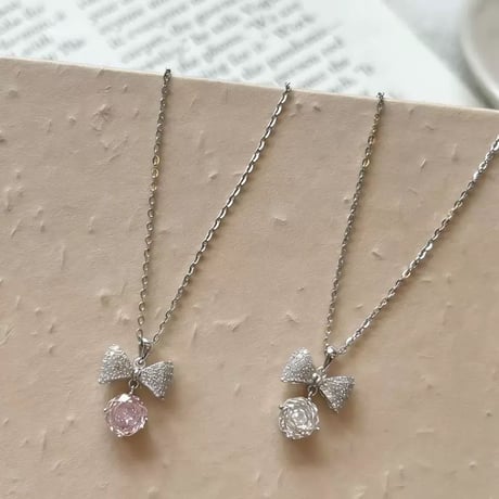 Ribbon crystal necklace【R0515】