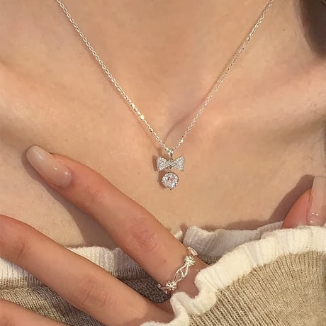 Ribbon crystal necklace【R0515】