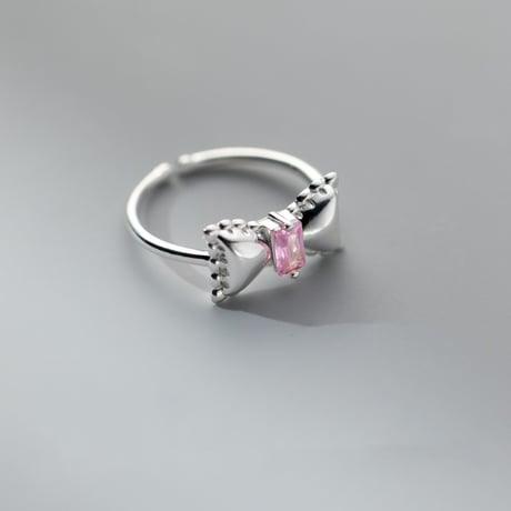 Ribbon pink stone ring【R0408】