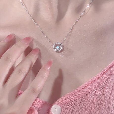 Ribbon heart circle necklace【R0386】