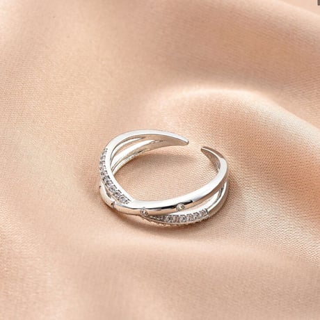 cross bright stone line ring【R0100】