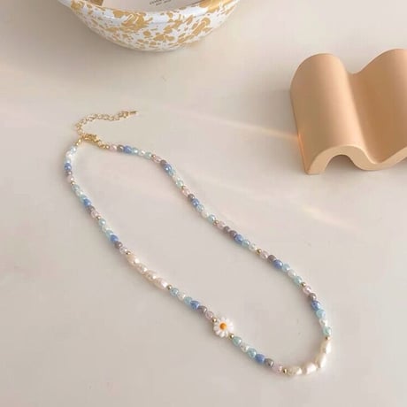 daisy&pearl beads necklace【R0212】
