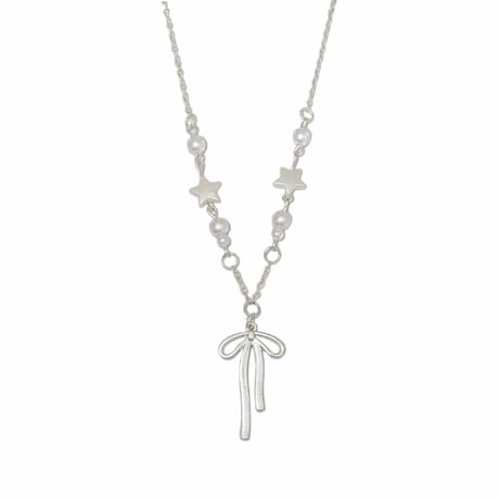 Ribbon pearl starnecklace【R0435】