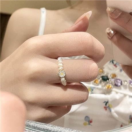 Daisy &pearl ring 【R0172】