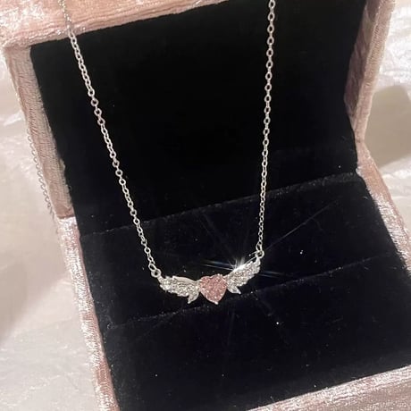 Angel pink heart necklace【R0513】