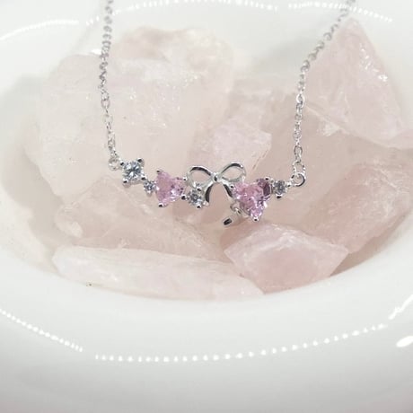 Ribbon pink line necklace【R0460】